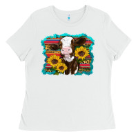 White western cow sunflowers serape leopard Ladies Tee - RanaPortraitStore