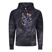 Cloud Black floral stethoscope Vintage Hoodie - MaliasSmallBusiness