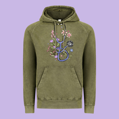 Floral Stethoscope Vintage Hoodie Designed By Maliassmallbusiness
