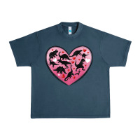 Midnight Navy dinosaur valentine heart Urban Heavy Tee - MaliasSmallBusiness