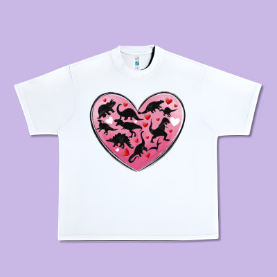 Dinosaur Valentine Heart Urban Heavy Tee Designed By Maliassmallbusiness