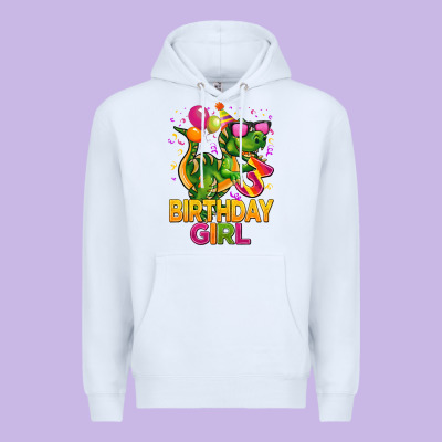 3rd Birthday Girl T Rex Pink Premium Hoodie Designed By Cowgirlartshop