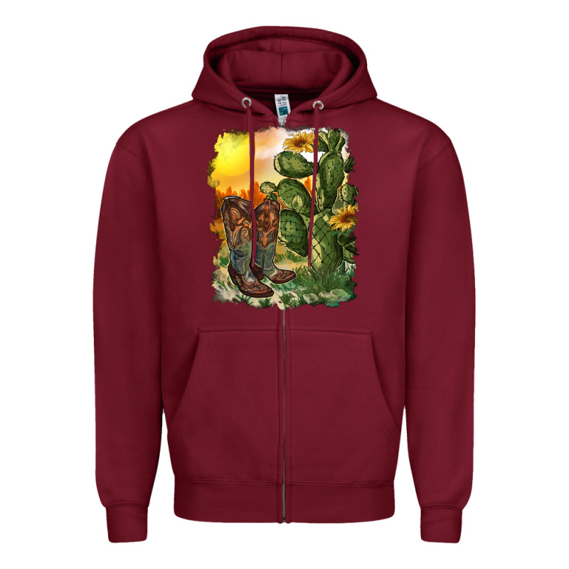 Western Boots With Cactus And Desert Zipper Hoodie by RanaPortraitStore | Teevron