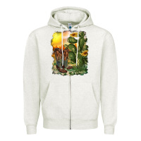 Oatmeal Heather western boots with cactus and desert Zipper Hoodie - RanaPortraitStore