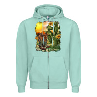 Seafoam western boots with cactus and desert Zipper Hoodie - RanaPortraitStore