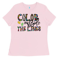 Bubblegum Pink color outside the lines Ladies Tee - CowhideDigitalArt