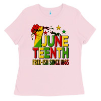 Bubblegum Pink juneteenth fist free ish since 1865 Ladies Tee - HRA Design Shop