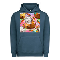 Pigment Midnight Navy Easter Bunny With Hamper Seamless Pattern Urban Hoodie - BundleAndBundleShop