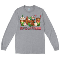 Heather Grey chicken   coffee cups Long Sleeve Tee - MaliasSmallBusiness