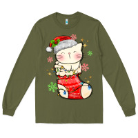 Army Green christmas cat in Long Sleeve Tee - MaliasSmallBusiness