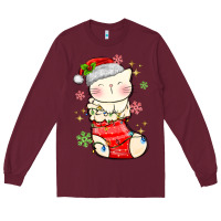 Burgundy christmas cat in Long Sleeve Tee - MaliasSmallBusiness