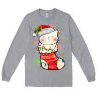 Heather Grey christmas cat in Long Sleeve Tee - MaliasSmallBusiness