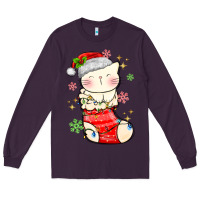Plum christmas cat in Long Sleeve Tee - MaliasSmallBusiness