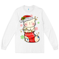 White christmas cat in Long Sleeve Tee - MaliasSmallBusiness