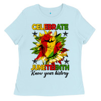Baby Blue celebrate juneteenth know your history Ladies Tee - HRA Design Shop