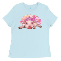 Baby Blue balerina baby pig with tutu Ladies Tee - RanaPortraitStore