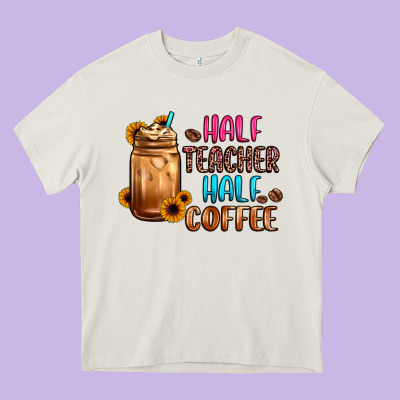 Half Teacher Half Coffee Heavy Core Tee Designed By Jahusdesignshop