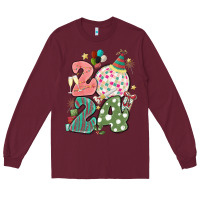 Burgundy 2024 happy new year Long Sleeve Tee - MaliasSmallBusiness