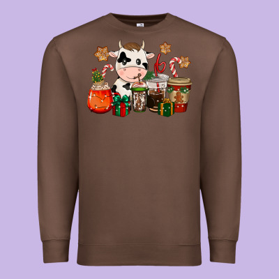 Cow Coffee Cups Christmas Premium Sweatshirt Designed By Cowgirlartshop