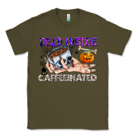 Army Green Dead Inside Caffeinated Classic Tee - CowhideDigitalArt