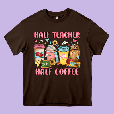 Half Teacher Half Coffee Heavy Core Tee Designed By Jahusdesignshop