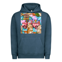 Pigment Midnight Navy Easter Bunny With Truck Seamless Pattern Urban Hoodie - BundleAndBundleShop