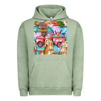 Pigment Oil Green Easter Bunny With Truck Seamless Pattern Urban Hoodie - BundleAndBundleShop
