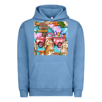 Pigment Pebble Blue Easter Bunny With Truck Seamless Pattern Urban Hoodie - BundleAndBundleShop