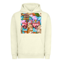 Pigment Pistachio Easter Bunny With Truck Seamless Pattern Urban Hoodie - BundleAndBundleShop