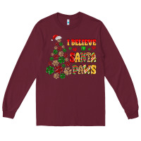 Burgundy i believe in santa paws Long Sleeve Tee - MaliasSmallBusiness
