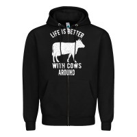 Black Life Is Better With Cows Around Zipper Hoodie - Bettercallsaul