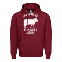 Burgundy Life Is Better With Cows Around Zipper Hoodie - Bettercallsaul