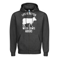 Charcoal Heather Life Is Better With Cows Around Zipper Hoodie - Bettercallsaul