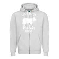 Dove Grey Life Is Better With Cows Around Zipper Hoodie - Bettercallsaul
