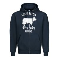 Navy Life Is Better With Cows Around Zipper Hoodie - Bettercallsaul