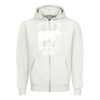 Oatmeal Heather Life Is Better With Cows Around Zipper Hoodie - Bettercallsaul