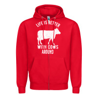 Red Life Is Better With Cows Around Zipper Hoodie - Bettercallsaul