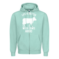 Seafoam Life Is Better With Cows Around Zipper Hoodie - Bettercallsaul