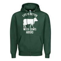 Sports Green Life Is Better With Cows Around Zipper Hoodie - Bettercallsaul