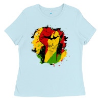 Baby Blue juneteenth fist Ladies Tee - HRA Design Shop