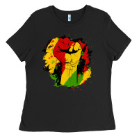 Black juneteenth fist Ladies Tee - HRA Design Shop