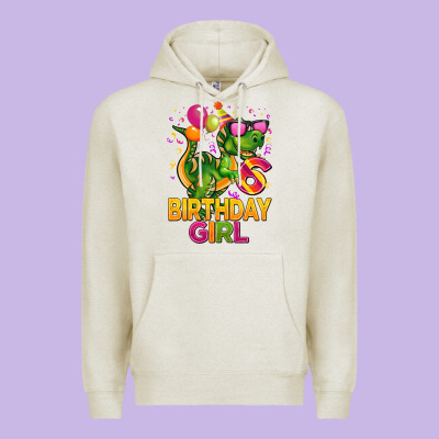 6th Birthday Girl T Rex Pink Premium Hoodie Designed By Cowgirlartshop
