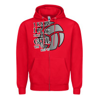 Red I Know I Play Like A Girl Try To Keep Up Volleyball Zipper Hoodie - Bettercallsaul
