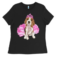 Black Balerina beagle with tutu Ladies Tee - RanaPortraitStore