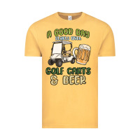 Vintage Mustard a god day starts with golf carts and beer Vintage Tee - MaliasSmallBusiness