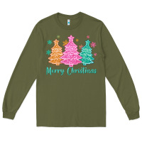 Army Green merry christmas glitter trees Long Sleeve Tee - MaliasSmallBusiness