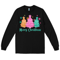 Black merry christmas glitter trees Long Sleeve Tee - MaliasSmallBusiness