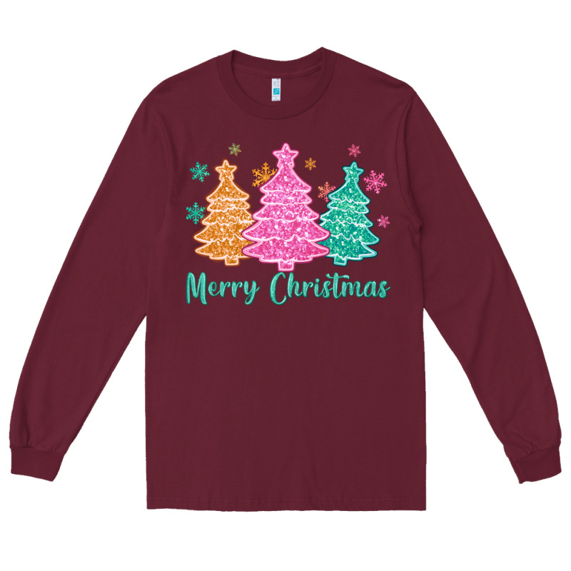 Merry Christmas Glitter Trees Long Sleeve Tee by MaliasSmallBusiness | Teevron