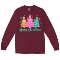 Burgundy merry christmas glitter trees Long Sleeve Tee - MaliasSmallBusiness