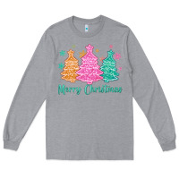 Heather Grey merry christmas glitter trees Long Sleeve Tee - MaliasSmallBusiness